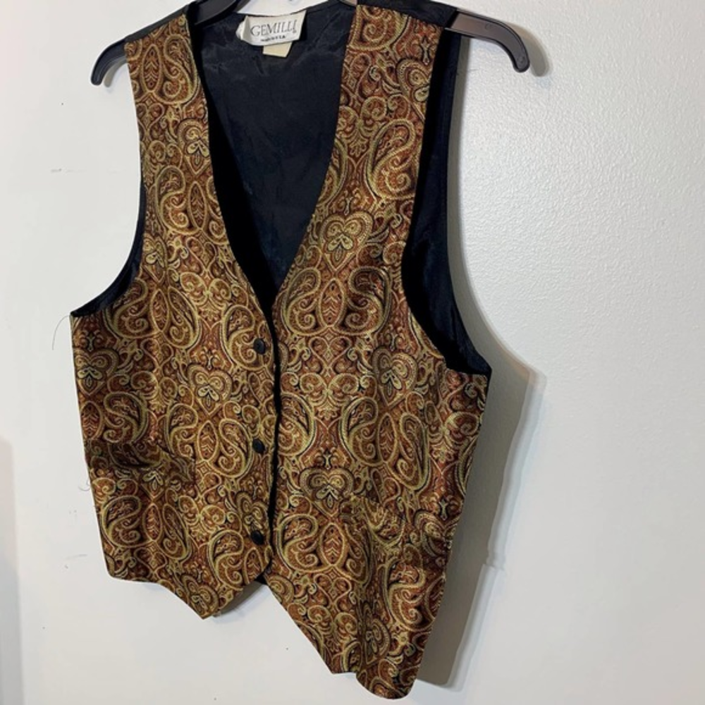 EUC Vintage Gemilli Tapestry Button Front Silky Back Vest‎
